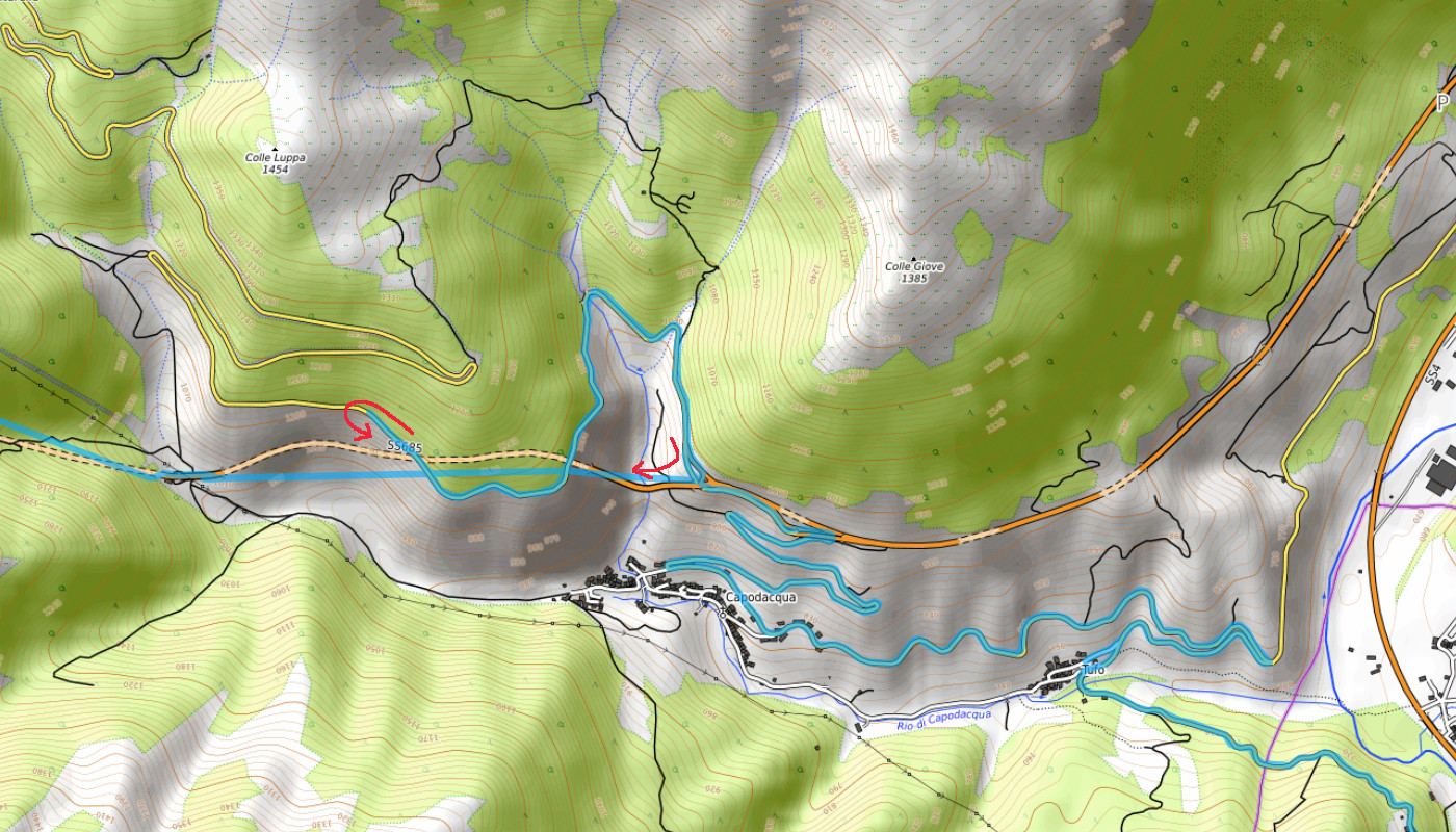 Umkehrpunkt und Einfahrt in den Tunnel der SS685 Umkehrpunkt und Einfahrt in den Tunnel der SS685